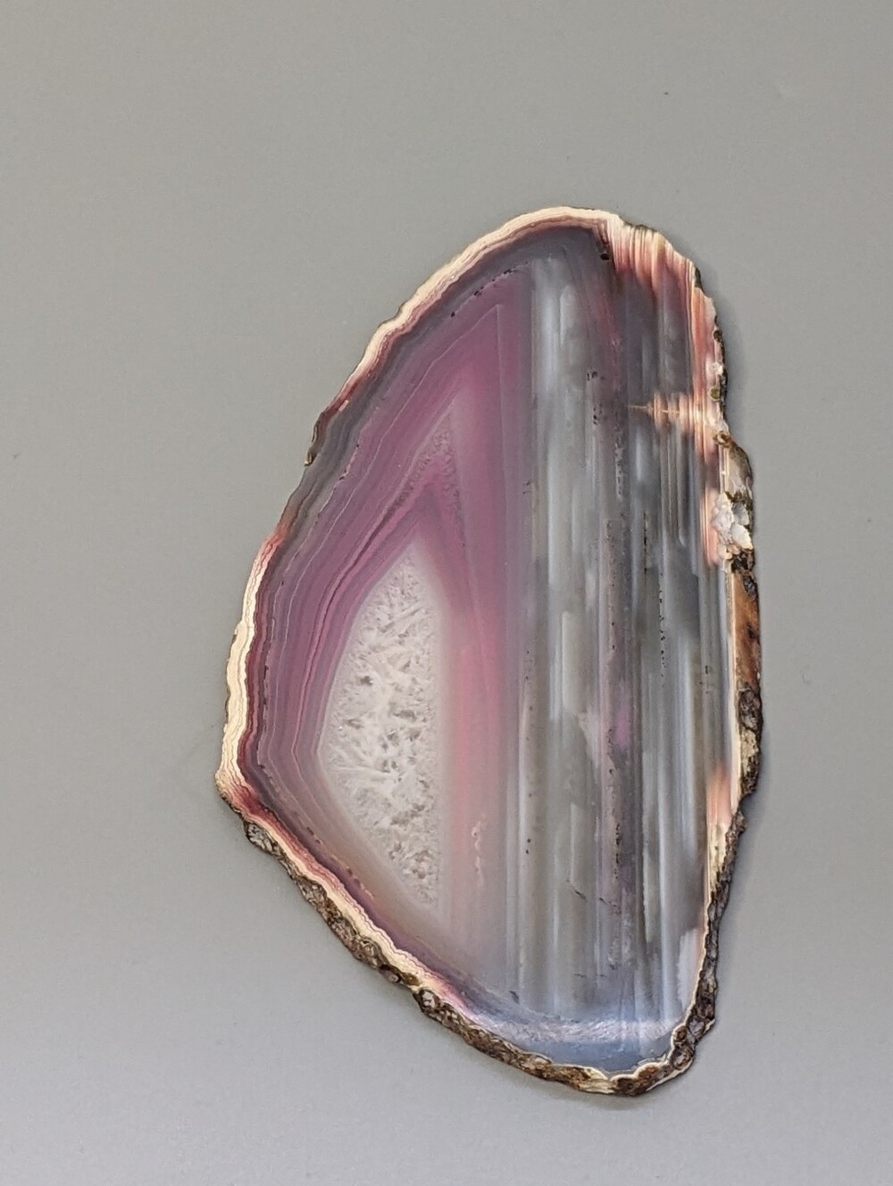 Natural Agate Slice Drilled Pink White Banded Stone 3.75" Crystal Boho 43.4 G